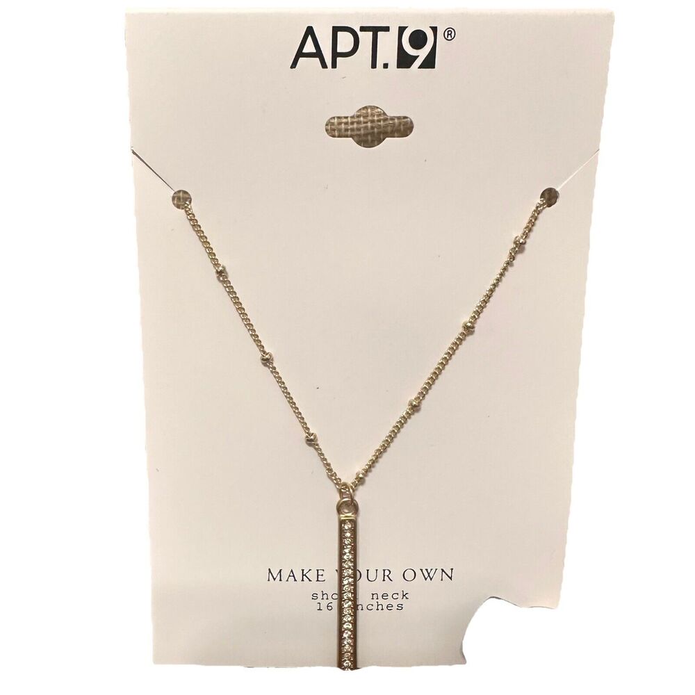 APT 9 Gold Tone Rhinestone Vertical Bar Necklace Christmas Birthday Gift NEW